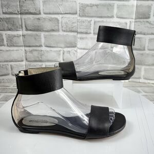 Michael Kors Women's Size 6.5 M Black Leather Ankle Strap Zip Flat Sandals